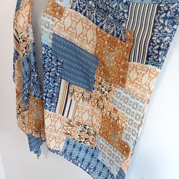 Kori Open Front Kimono Topper S/M‎ Mixed Print Media Boho Artsy Blue Beach Flowy - Picture 5 of 7